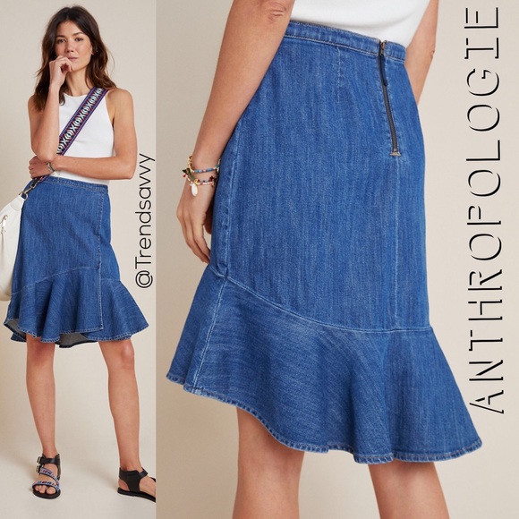 Anthropologie Dresses & Skirts - NWT ANTHROPOLOGIE PILCRO FLOUNCED DENIM MINI SKIRT